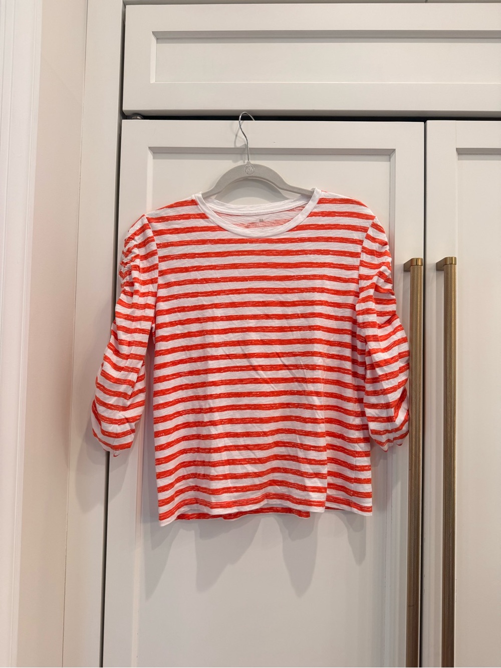 Elliot Lauren: Women's Red & White Striped Long Sleeve Crewneck Top
